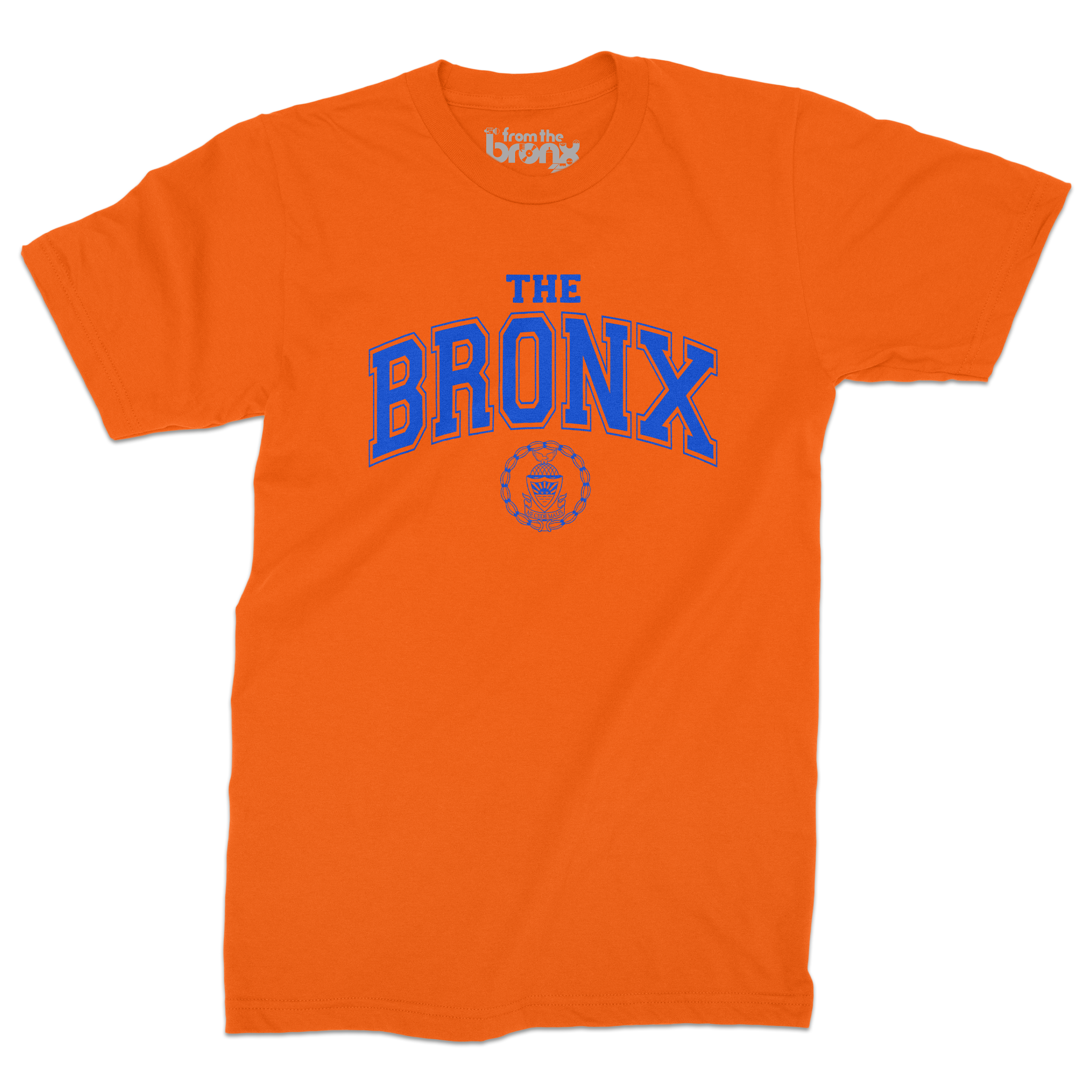 Bronx Collegiate Orange T-Shirt (Blue Logo) Front