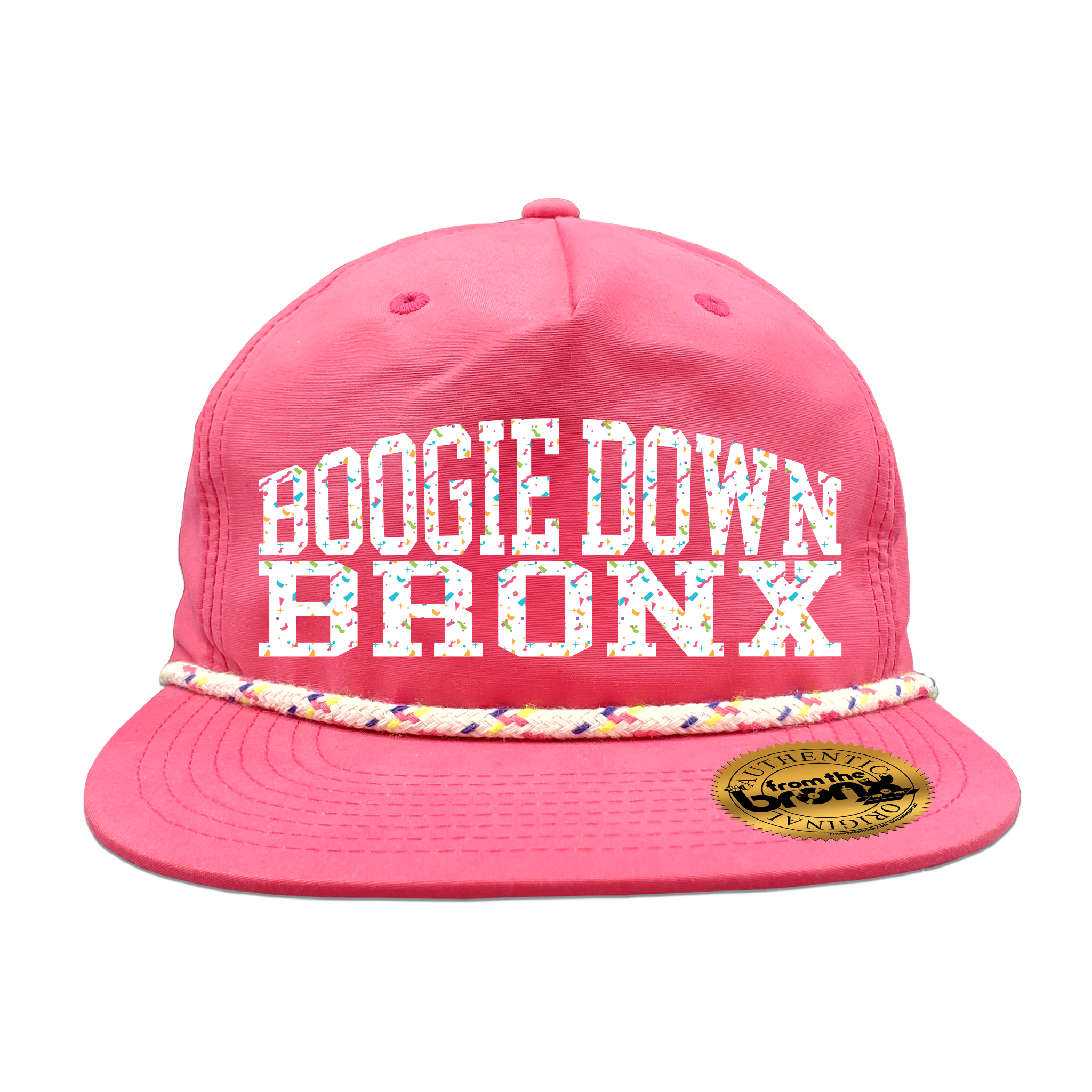 Boogie Down Bronx Pink Granddad Hat (White Confetti Logo) Front