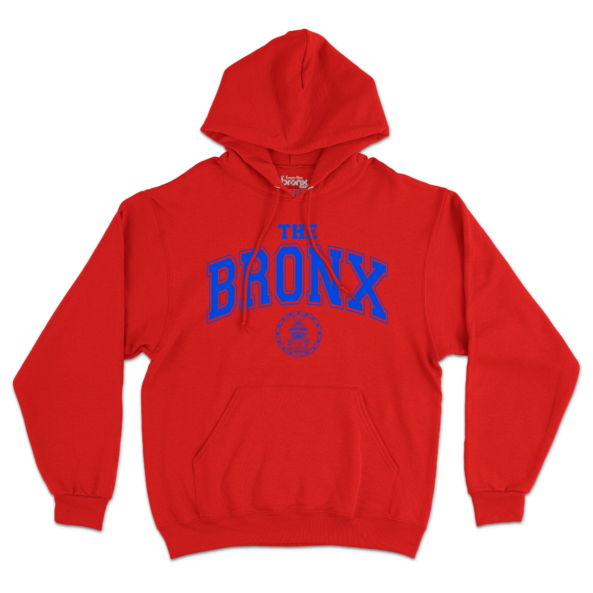 Bronx Collegiate Hoodie Red with Blue Design Front