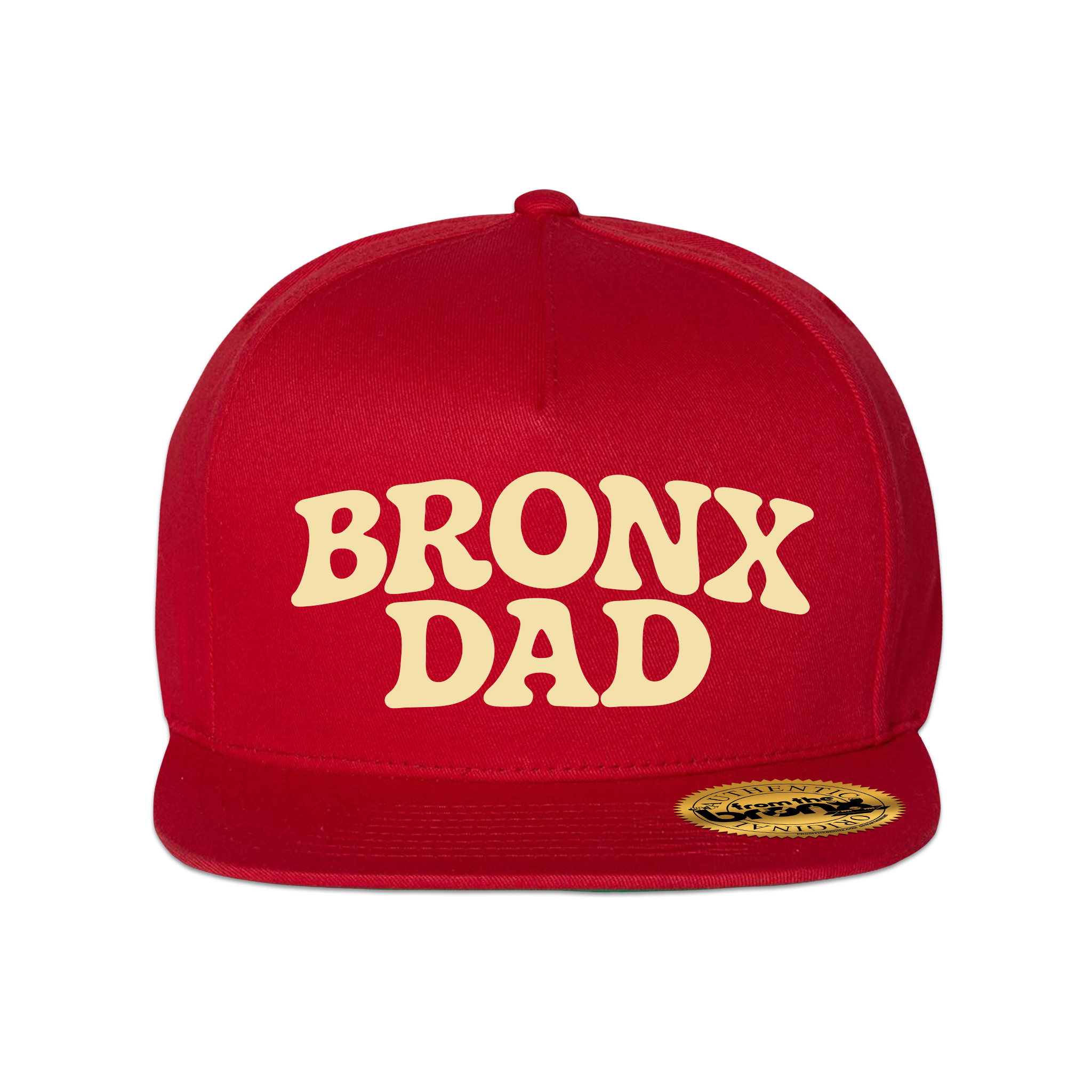Bronx Dad Red Snapback (Beige Logo) Front