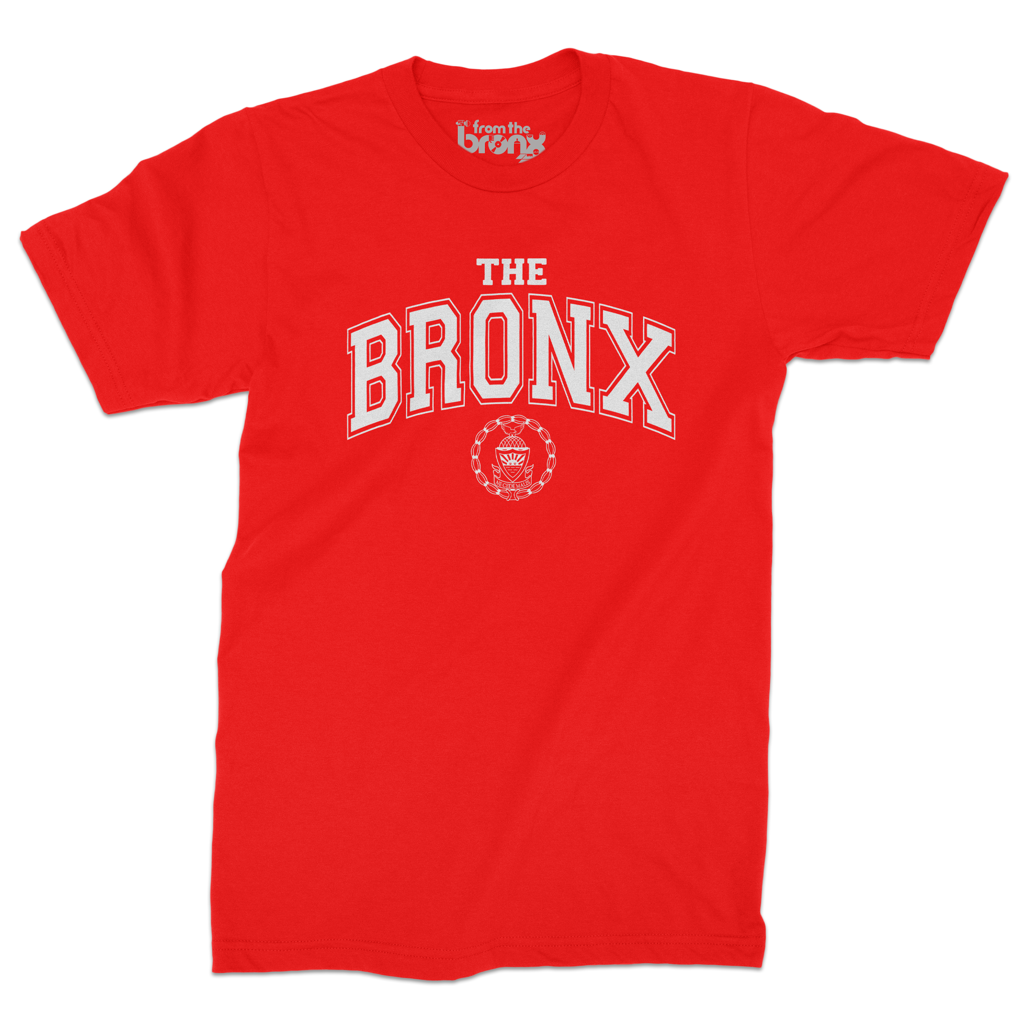 Bronx Collegiate Red T-Shirt (White Logo) Front