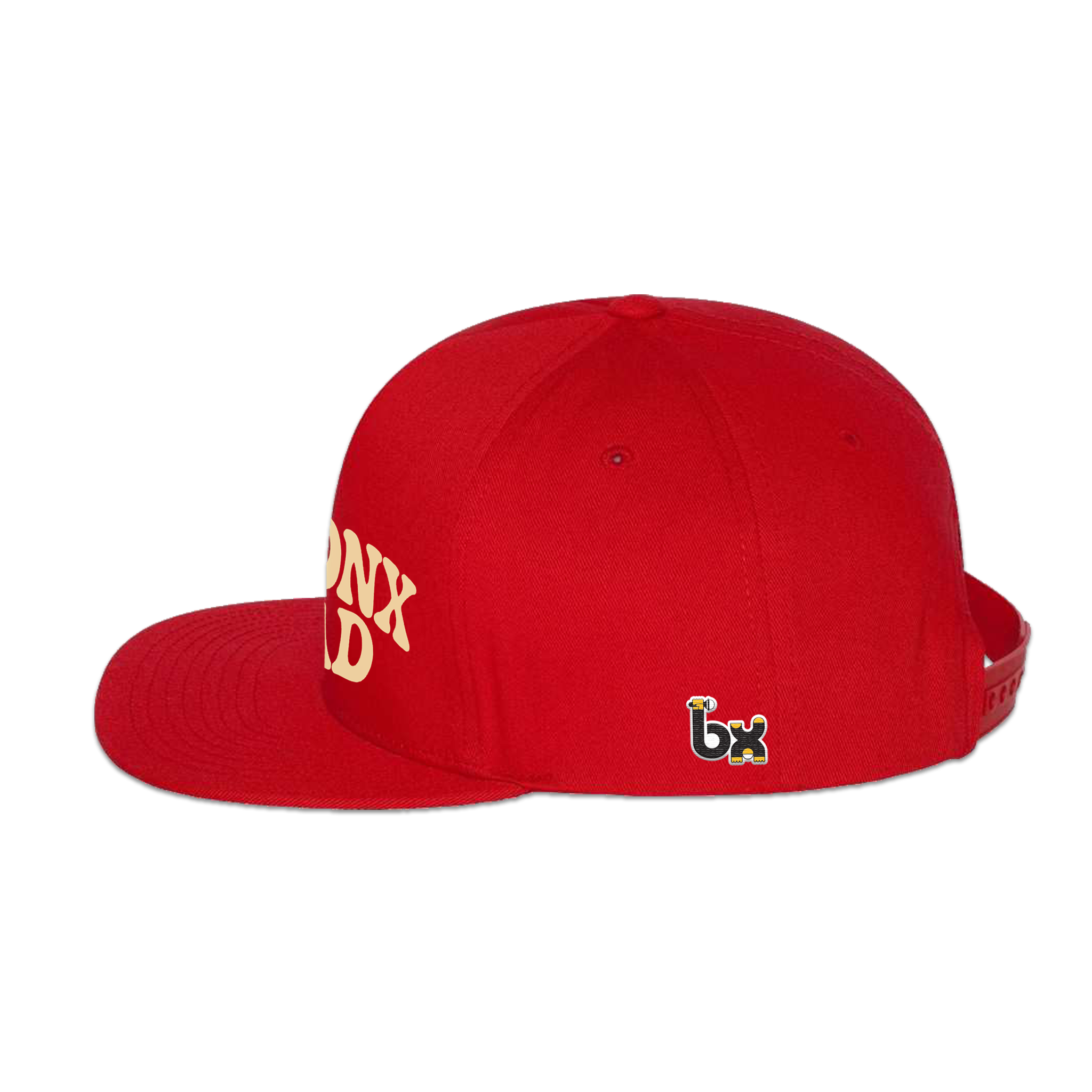Bronx Dad Snapback Hat Red with Beige Text Side