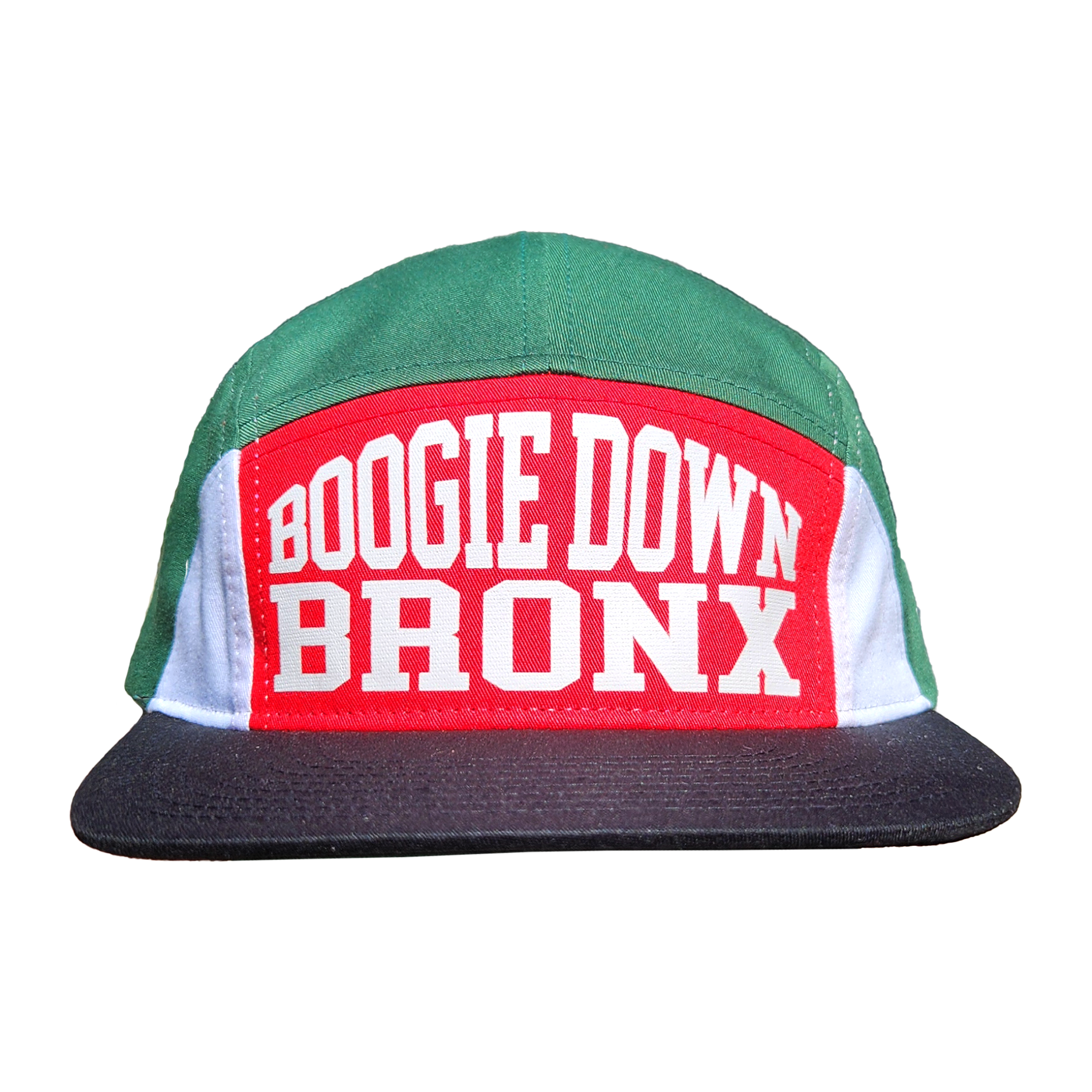 Boogie Down Bronx 7-Panel Hat Green/Red/White/Black Front