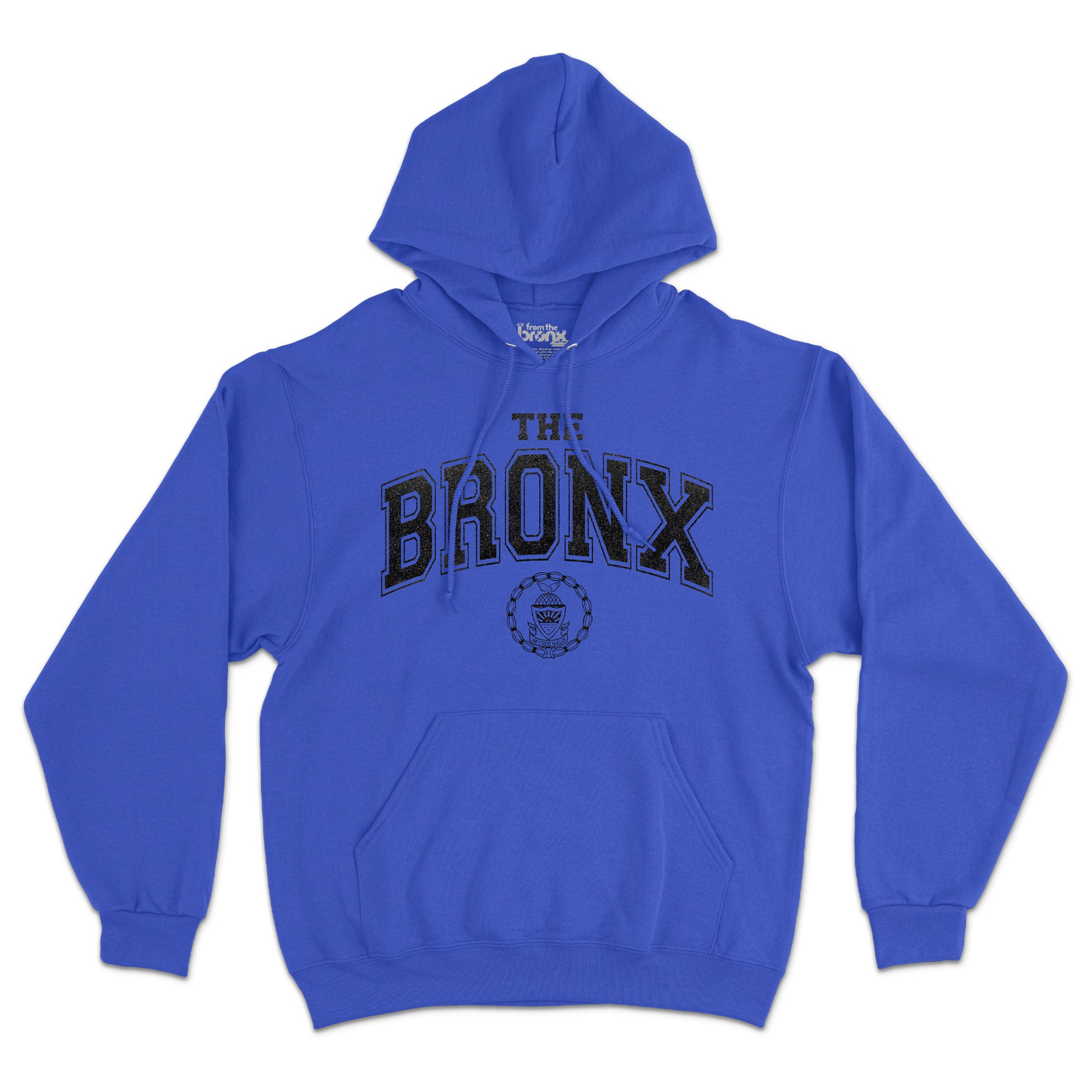 Bronx Collegiate Hoodie Blue with Black Graphite Design Front