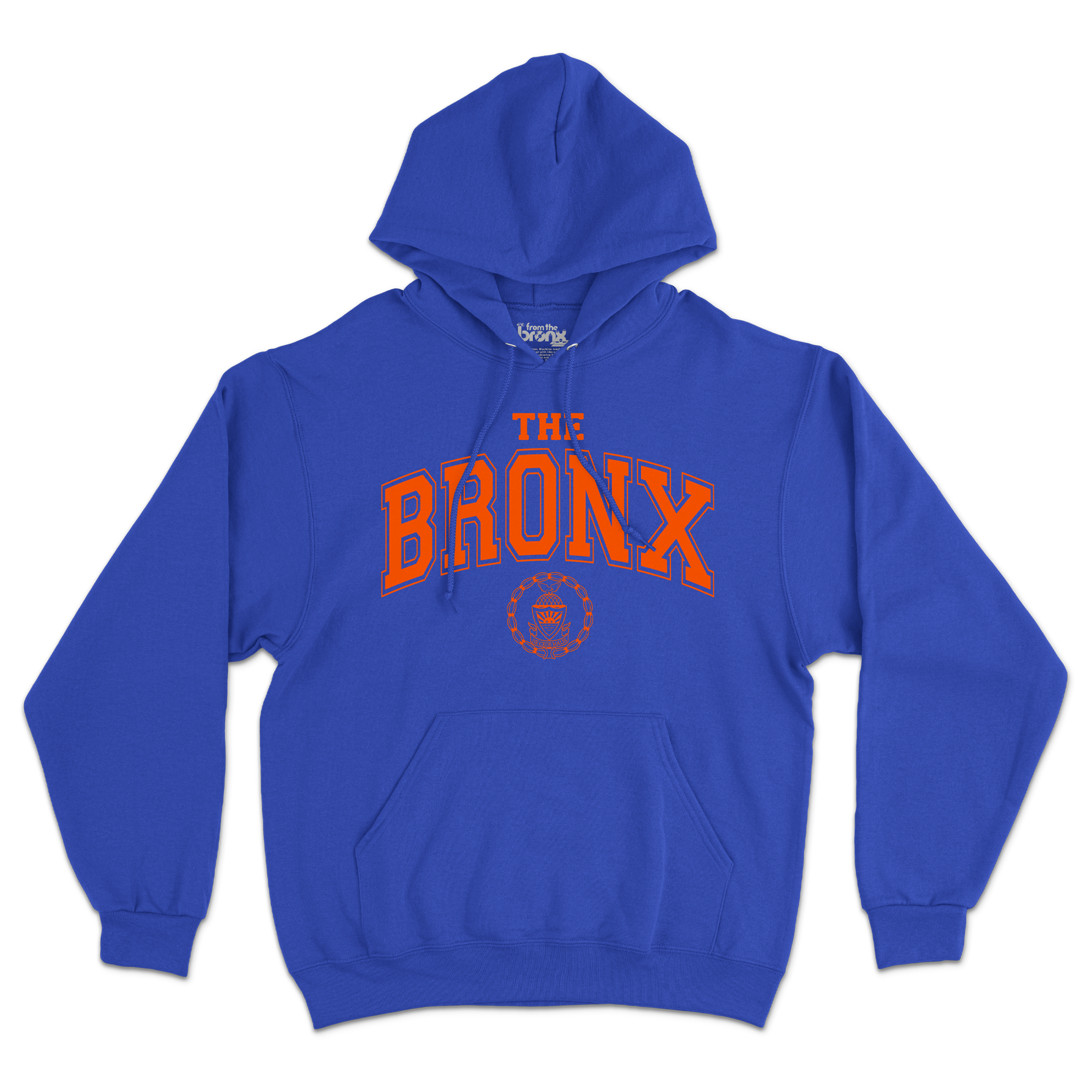 Bronx Collegiate Hoodie Blue with Orange Design Front