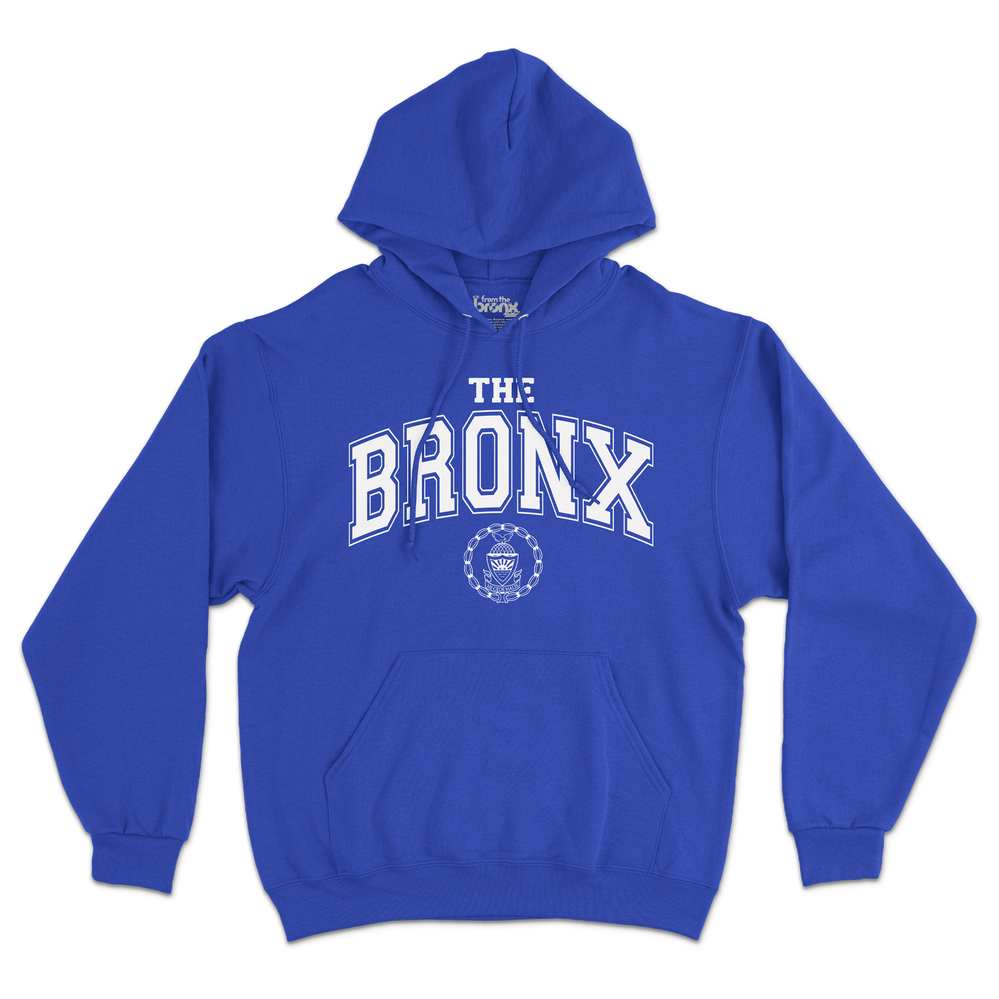 Bronx Collegiate Hoodie Blue with White Design Front