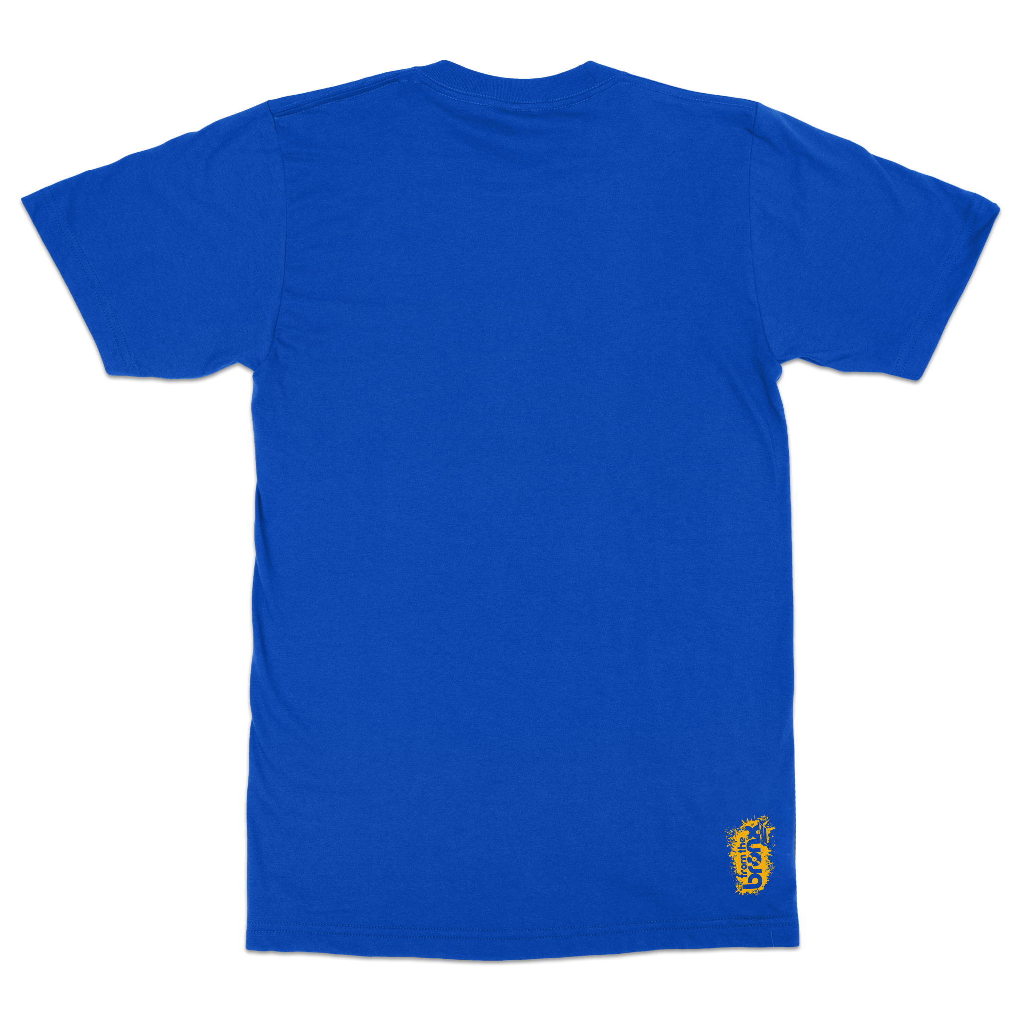 "Born" in The Bronx! Paint Splatter Royal Blue T-Shirt (Gold Logo) Back