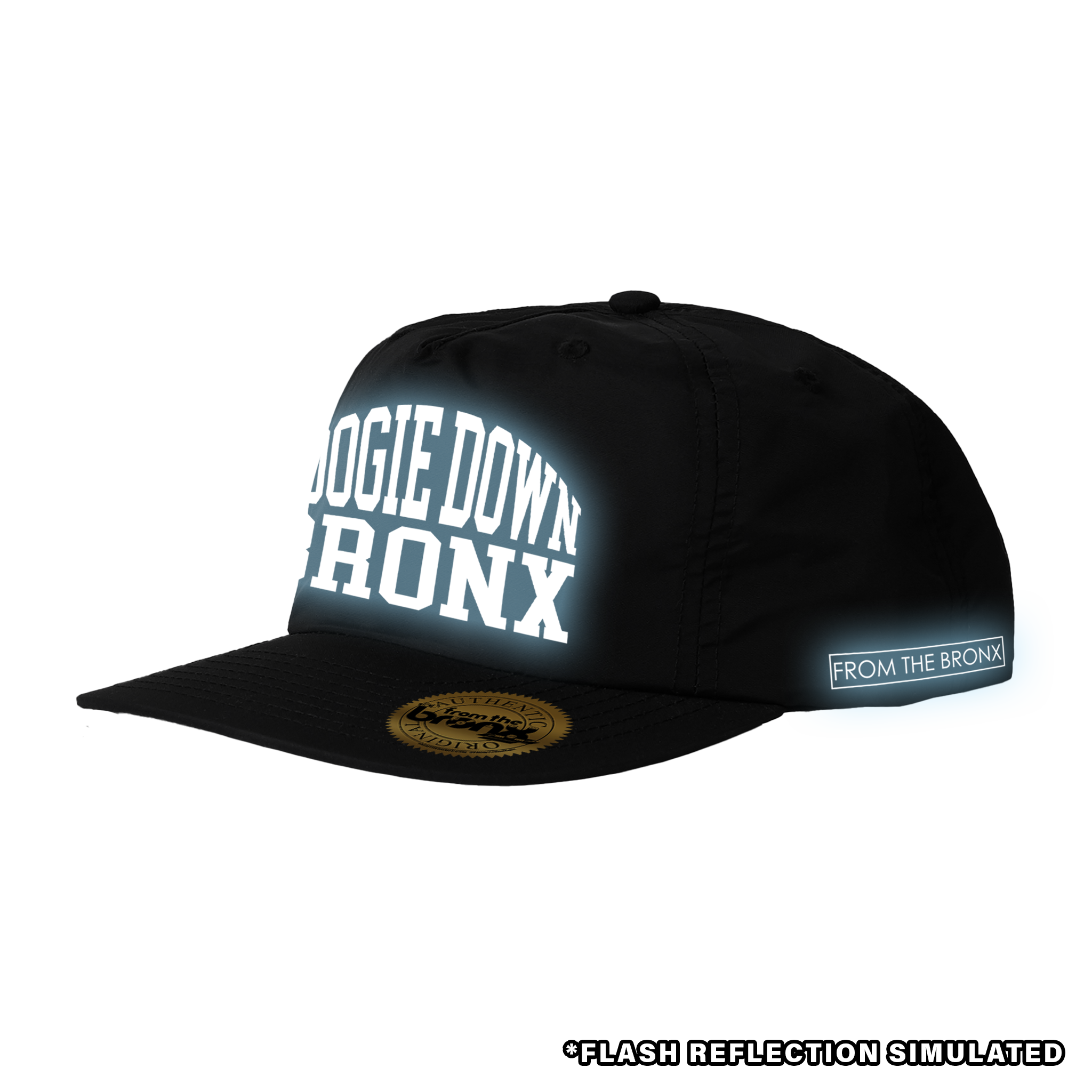 Boogie Down Bronx Reflective Black Surf Cap with Simulated Reflection Side