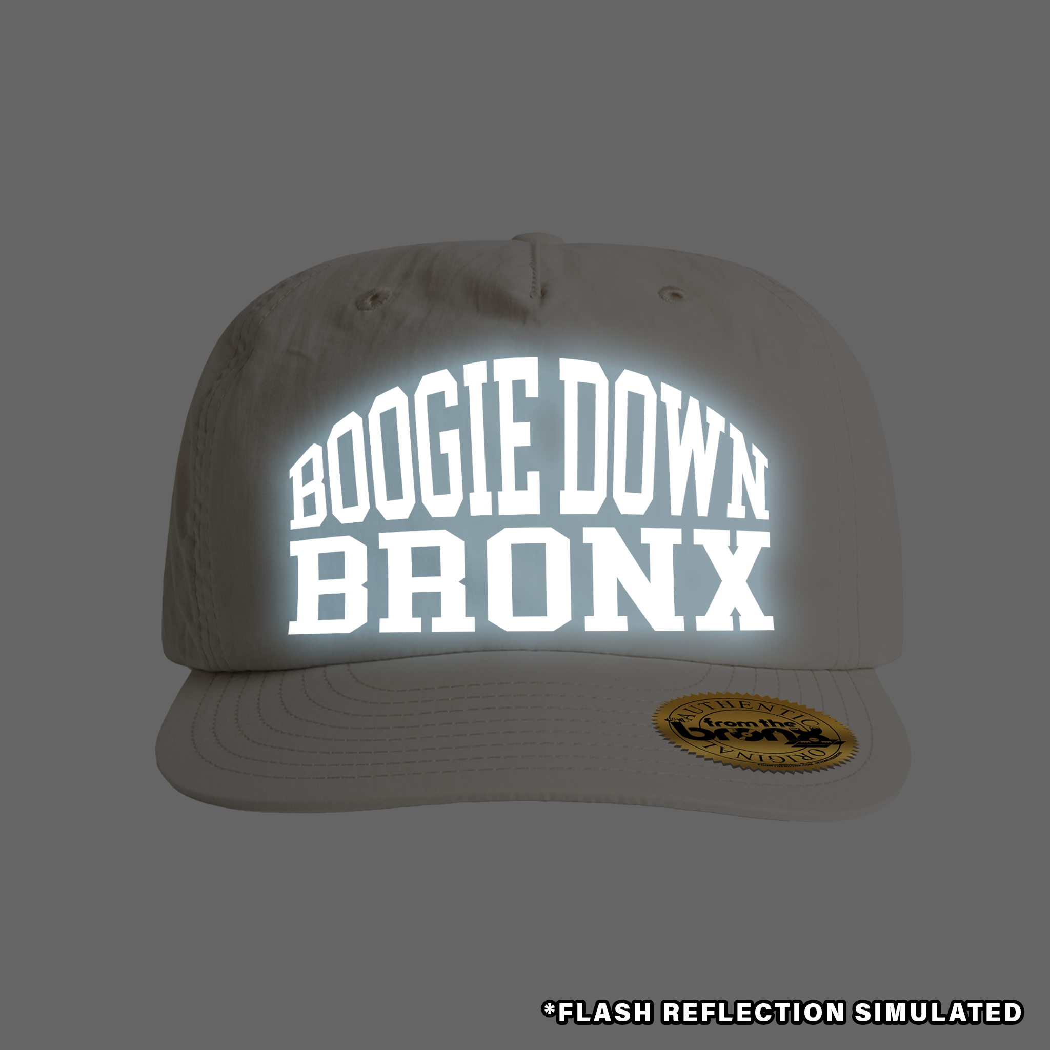 Boogie Down Bronx Reflective Bone White Surf Cap with Simulated Reflection Front