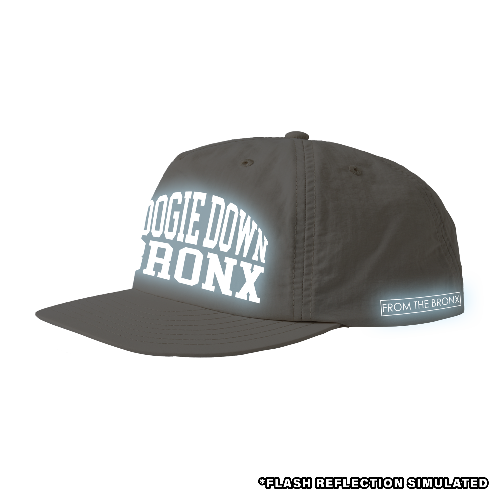 Boogie Down Bronx Reflective Surf Cap in Bone White Side with Simulated Reflection