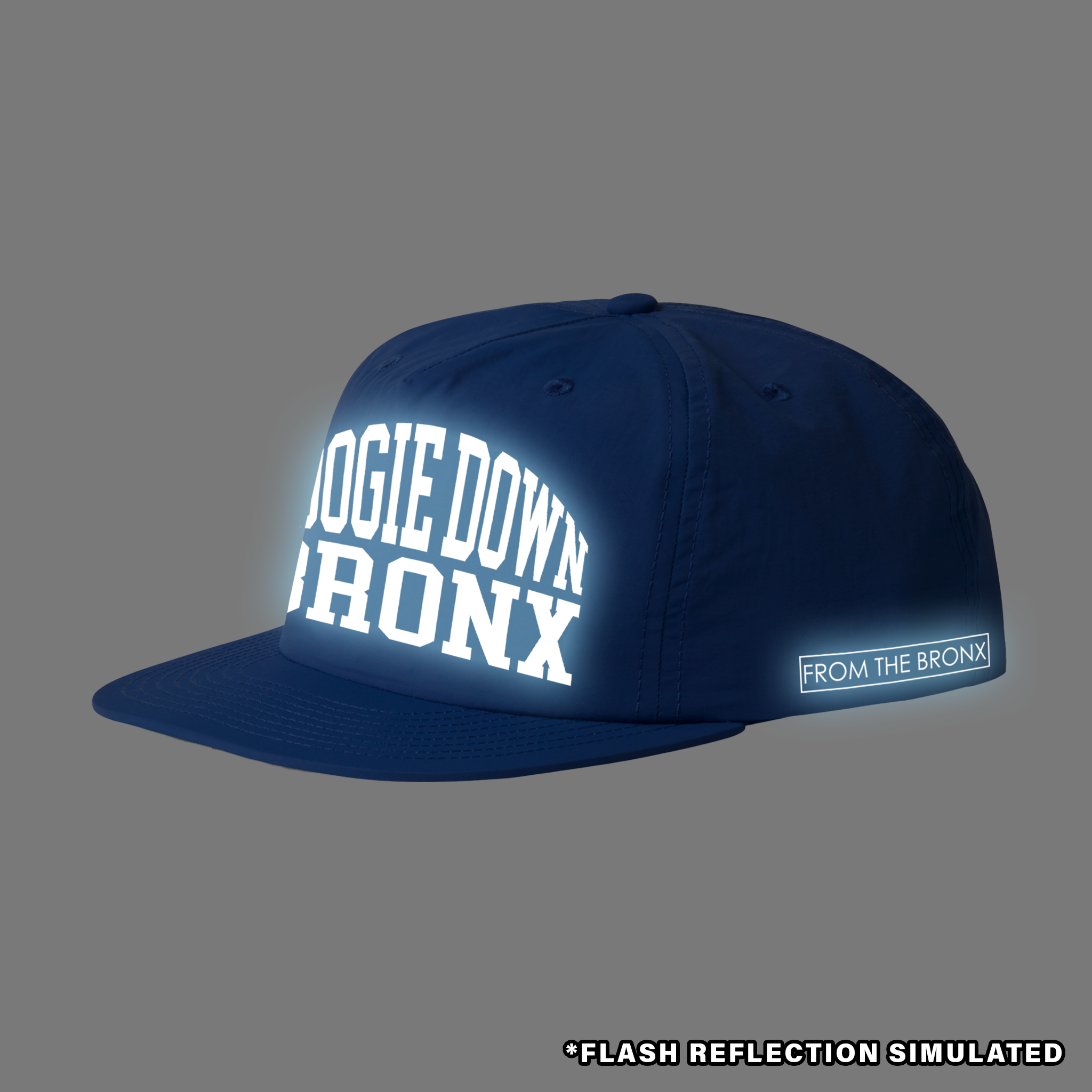 Boogie Down Bronx Reflective Surf Cap in Royal Blue Side with Simulated Reflection