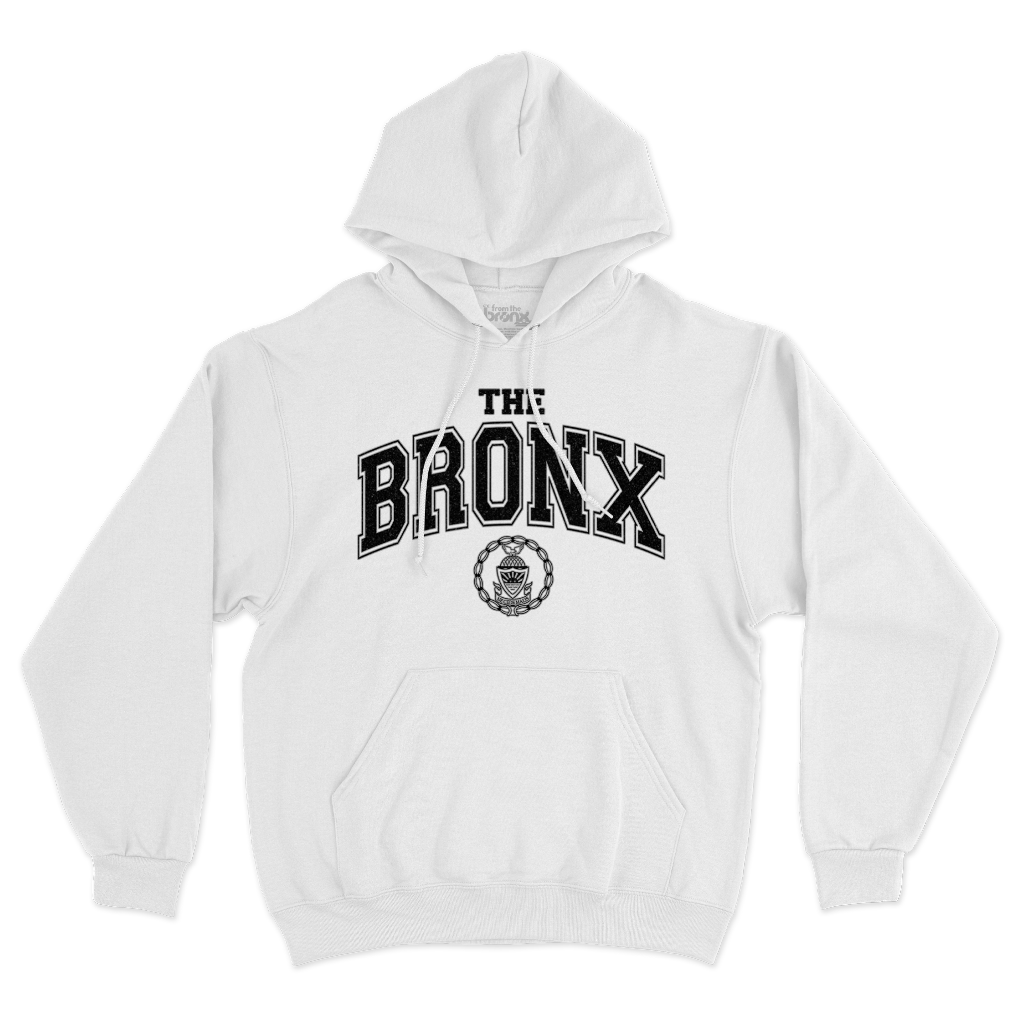 Bronx Collegiate Hoodie White with Black Graphite Design Front