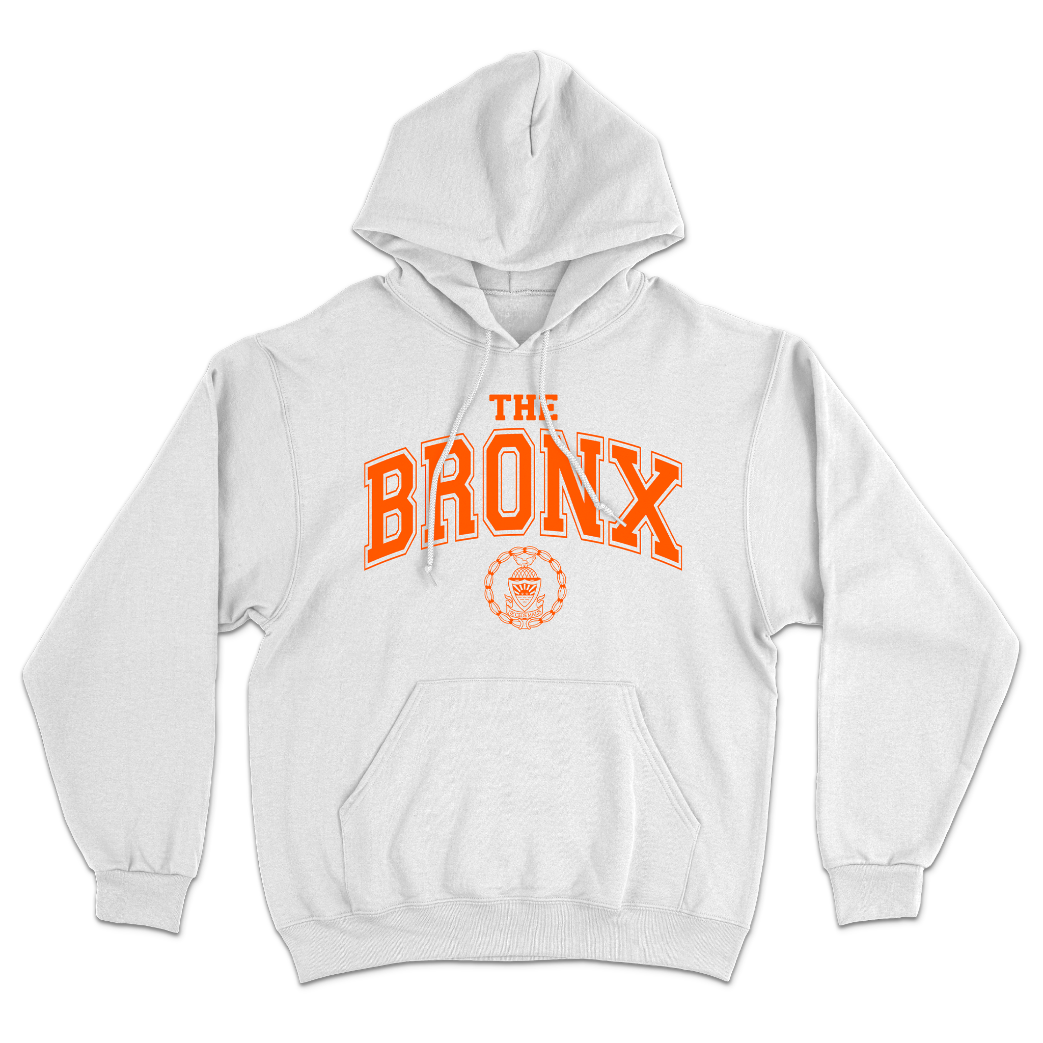 Bronx Collegiate Hoodie White with Orange Design Front