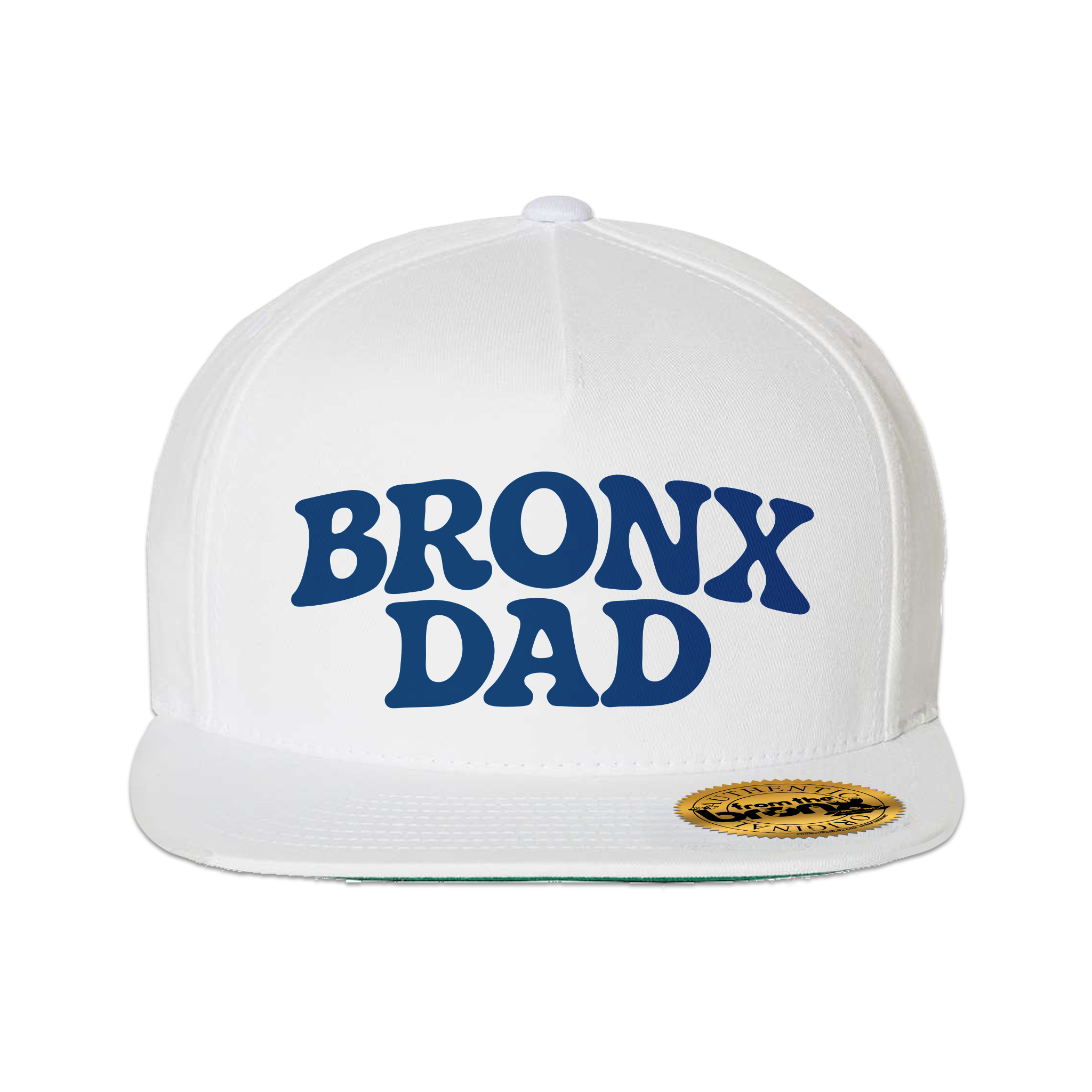 Bronx Dad White Snapback (Navy Logo) Front