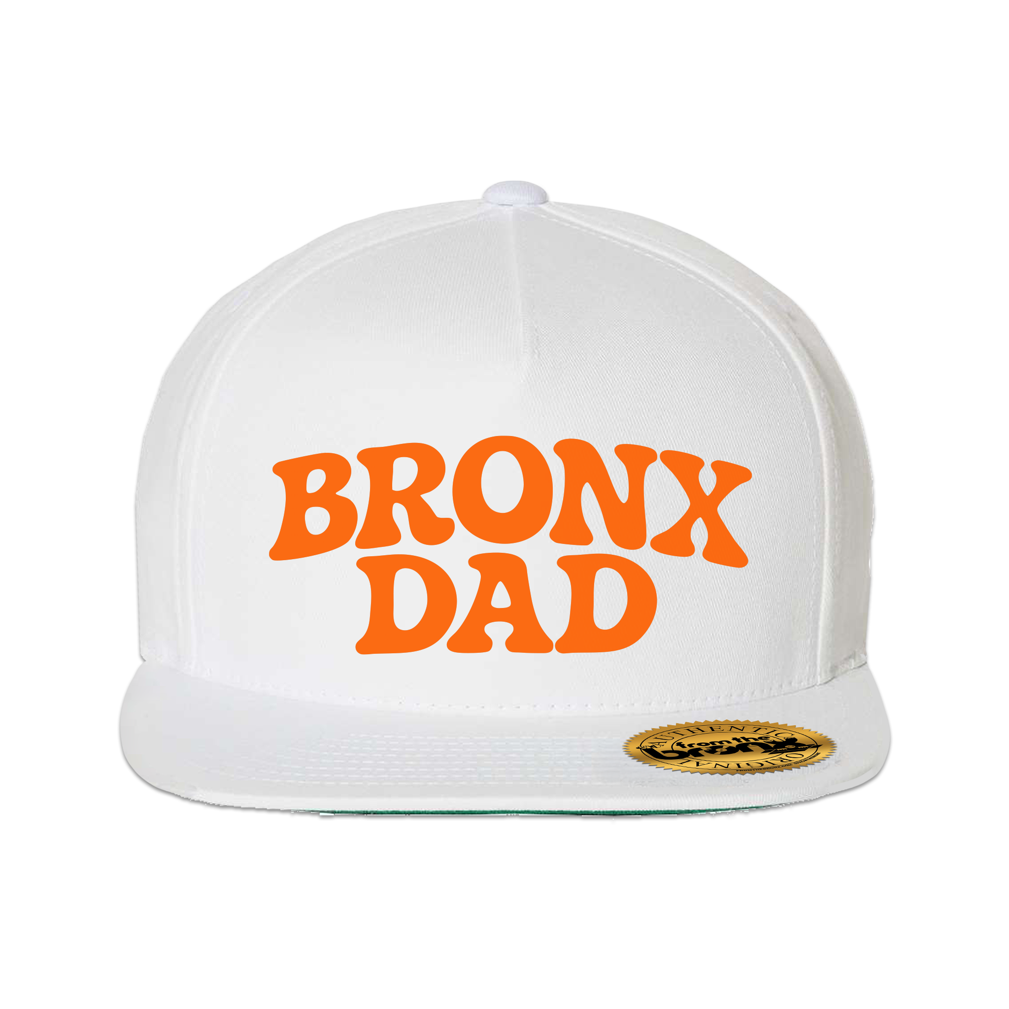 Bronx Dad White Snapback (Orange Logo) Front