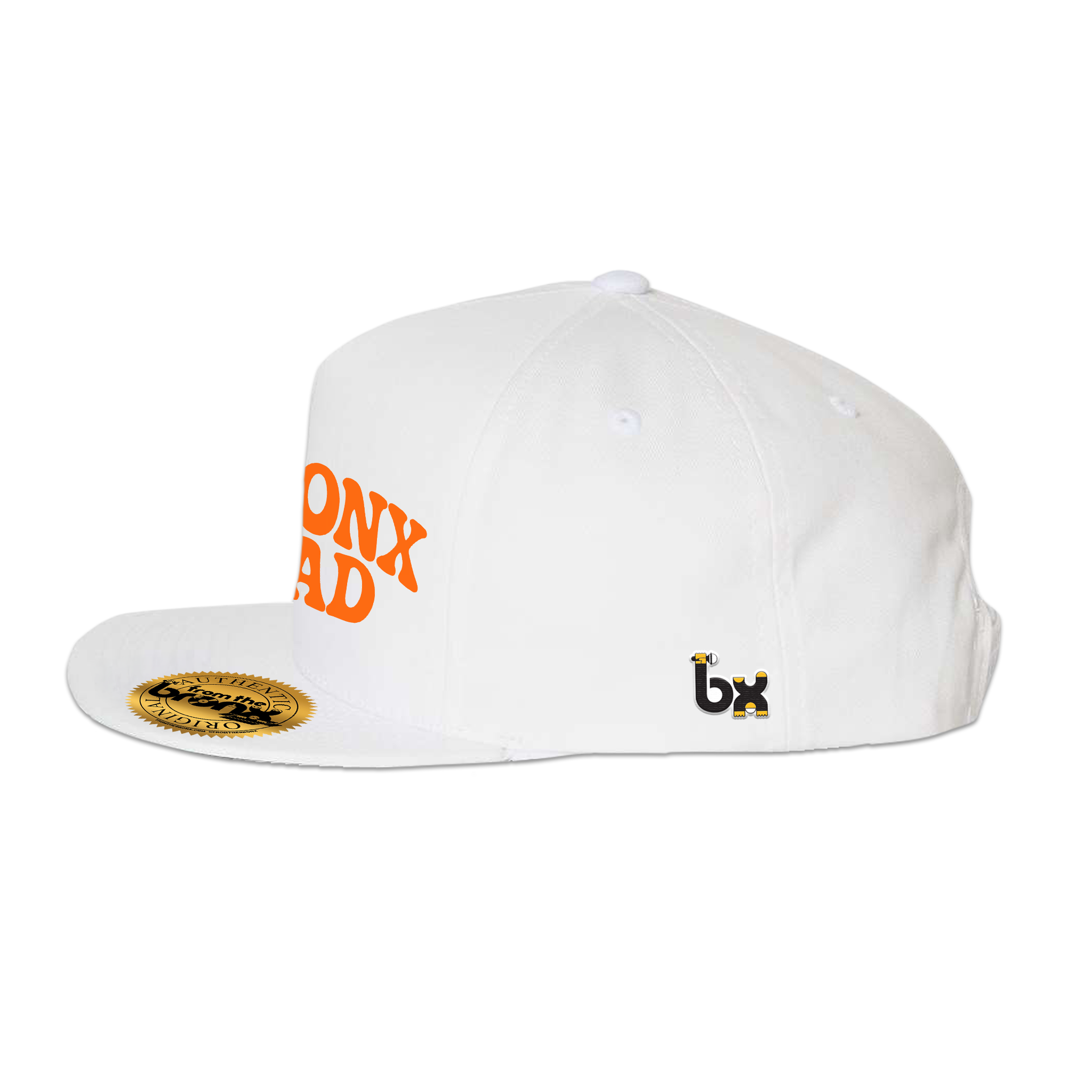 Bronx Dad White Snapback (Orange Logo) Side
