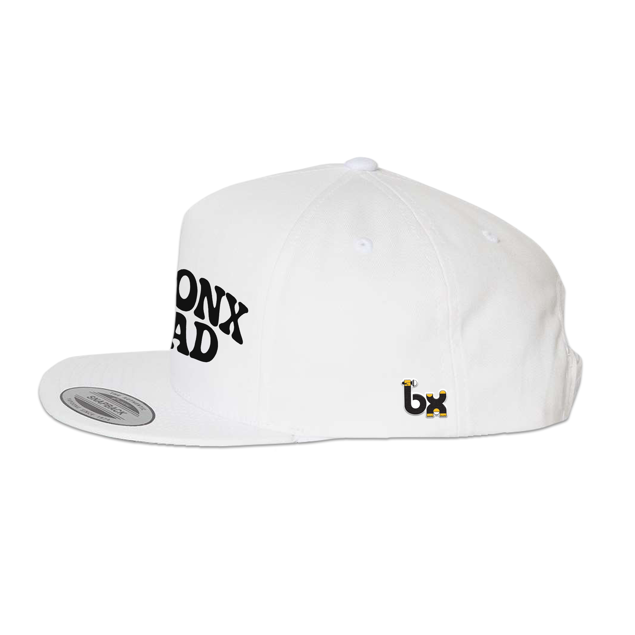 Bronx Dad Snapback Hat White with Black Text Side