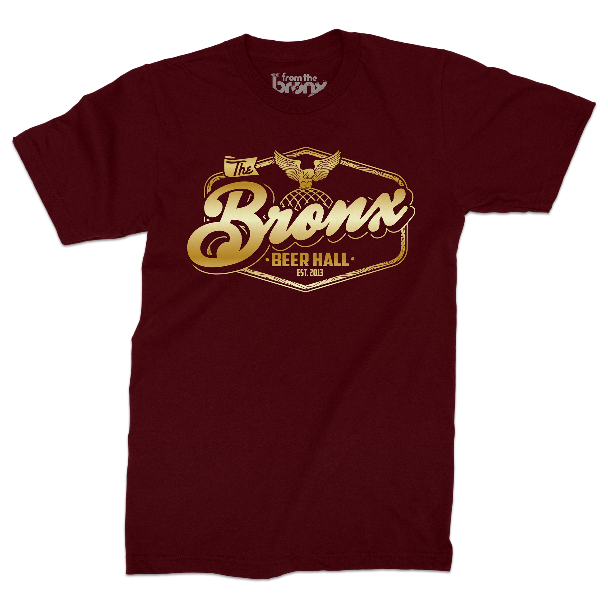 Bronx Beer Hall 10th Anniversary T-Shirt Front in Maroon