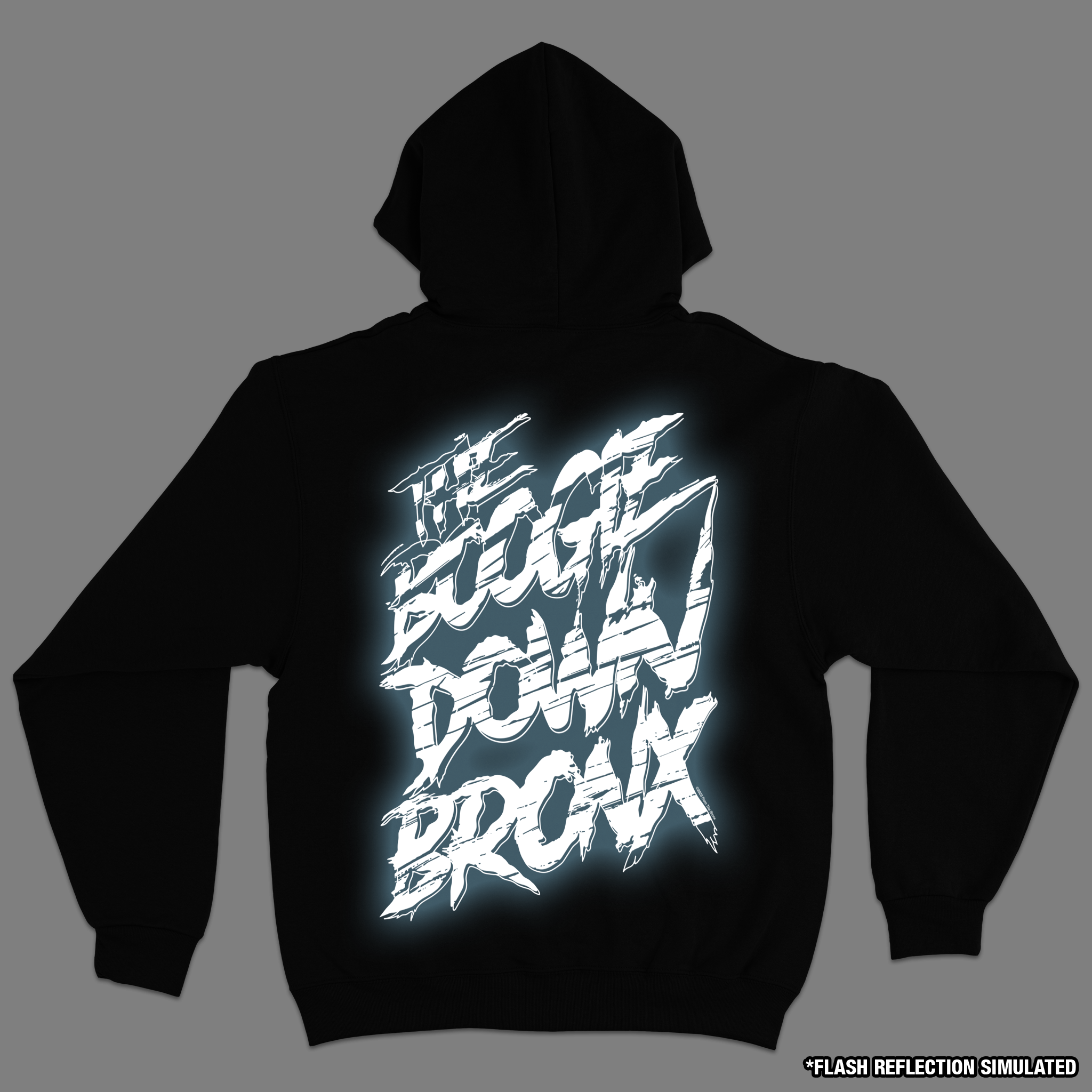 Boogie Down Bronx Reflective Mid Weight Pullover Hoodie Back in Black with Simulated Reflection