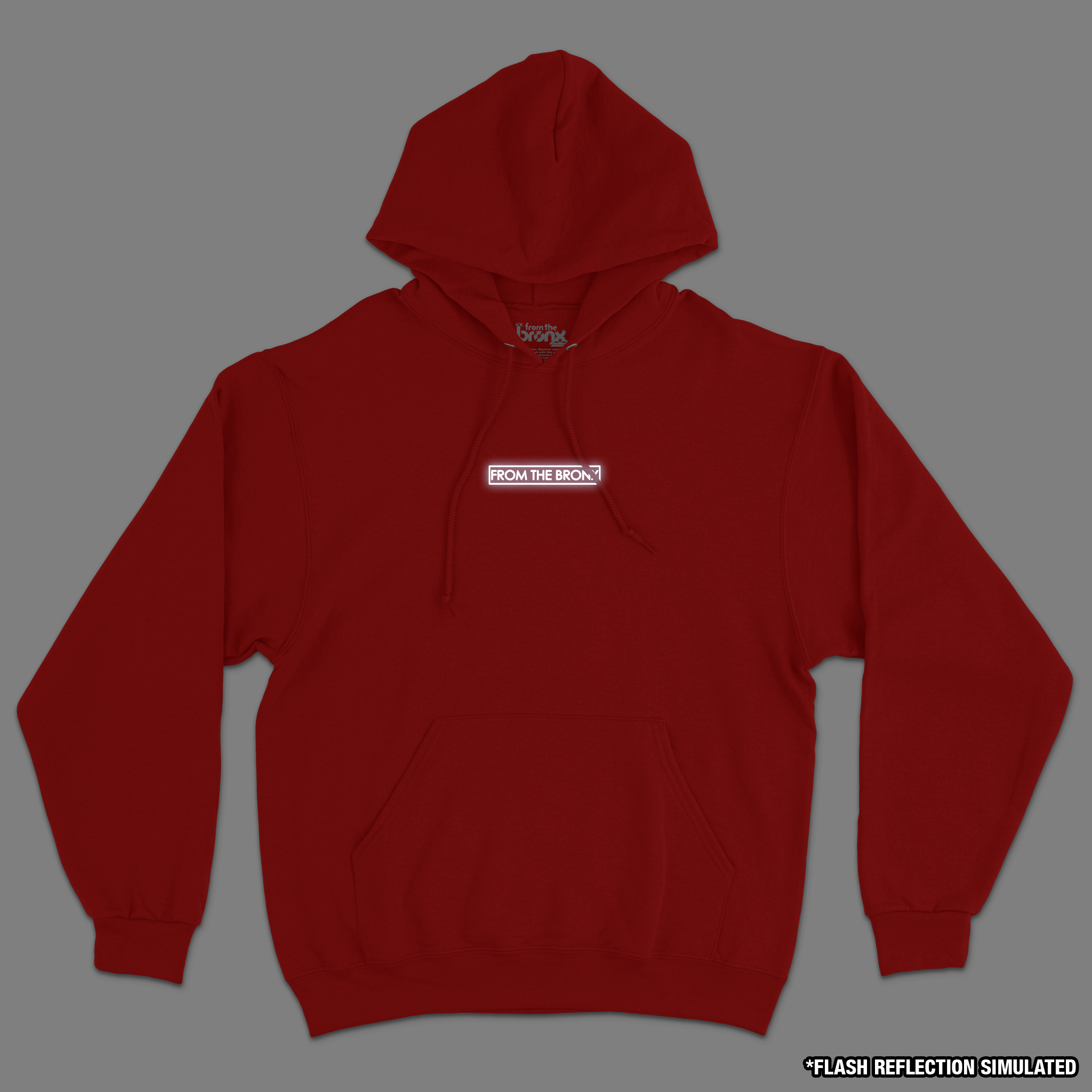 Boogie Down Bronx Reflective Mid Weight Pullover Hoodie Front in Red with Simulated Flash