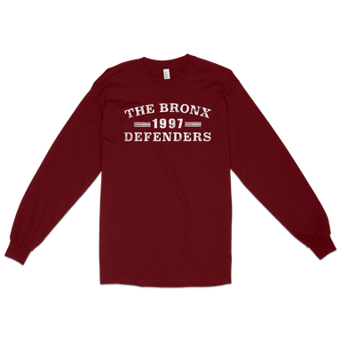 Bronx Defenders 1997 Long Sleeve T-Shirt Front with Arms Flat