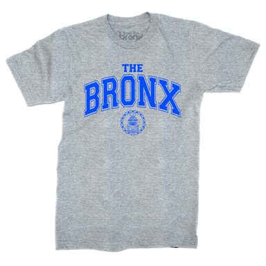 Bronx Collegiate T-Shirt Gray with Blue Design Front