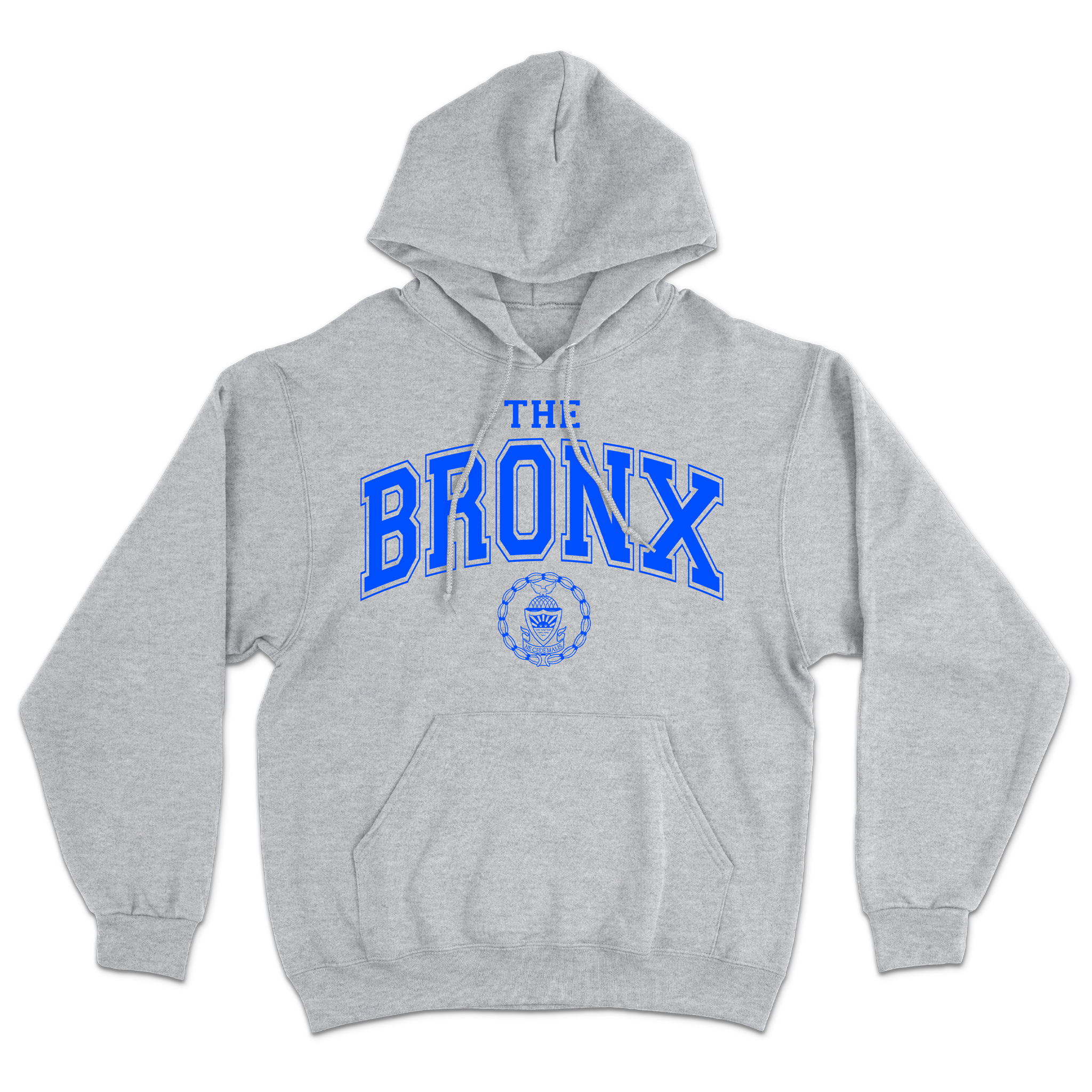 Bronx Collegiate Hoodie Grey with Blue Design Front