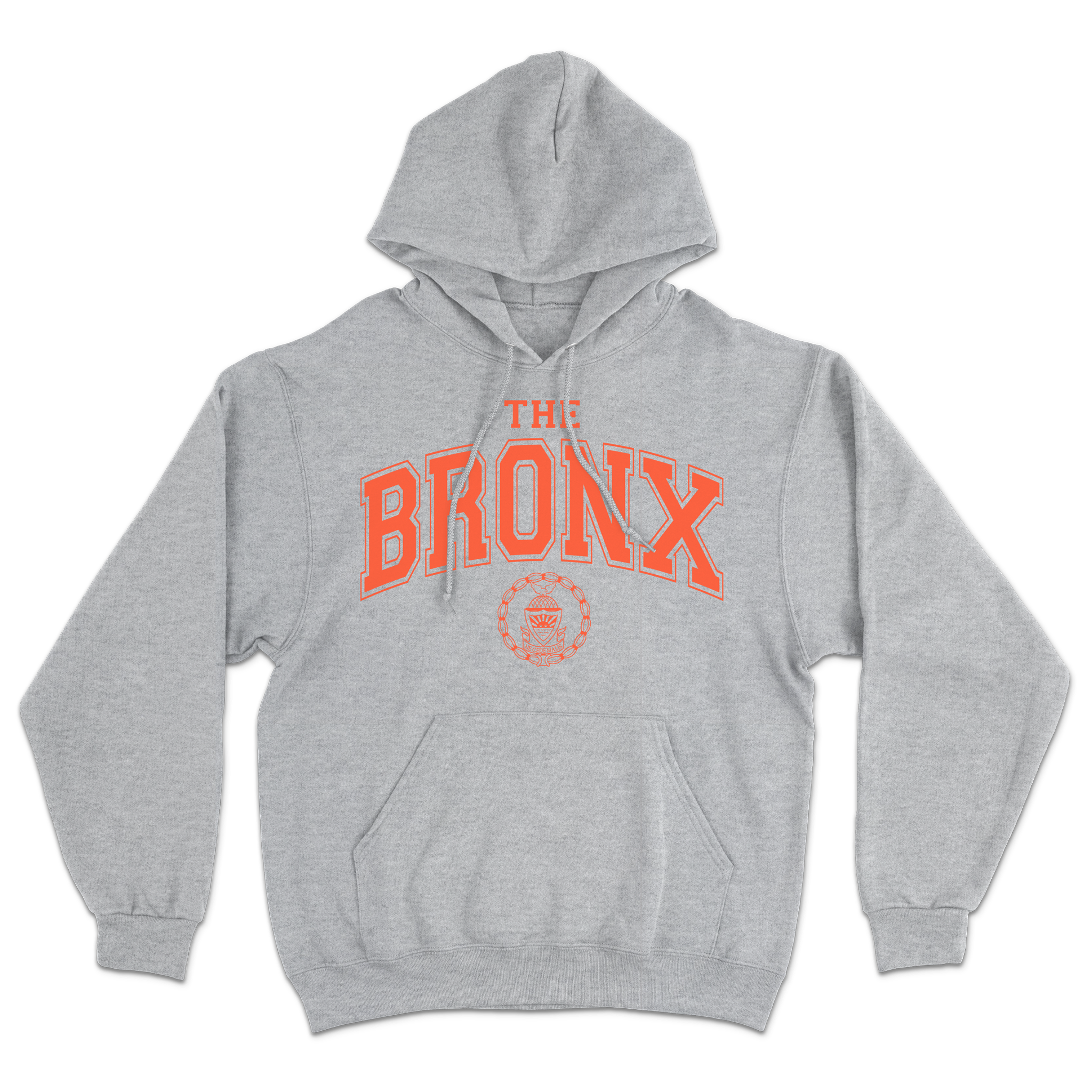 Bronx Collegiate Hoodie Grey with Orange Design Front
