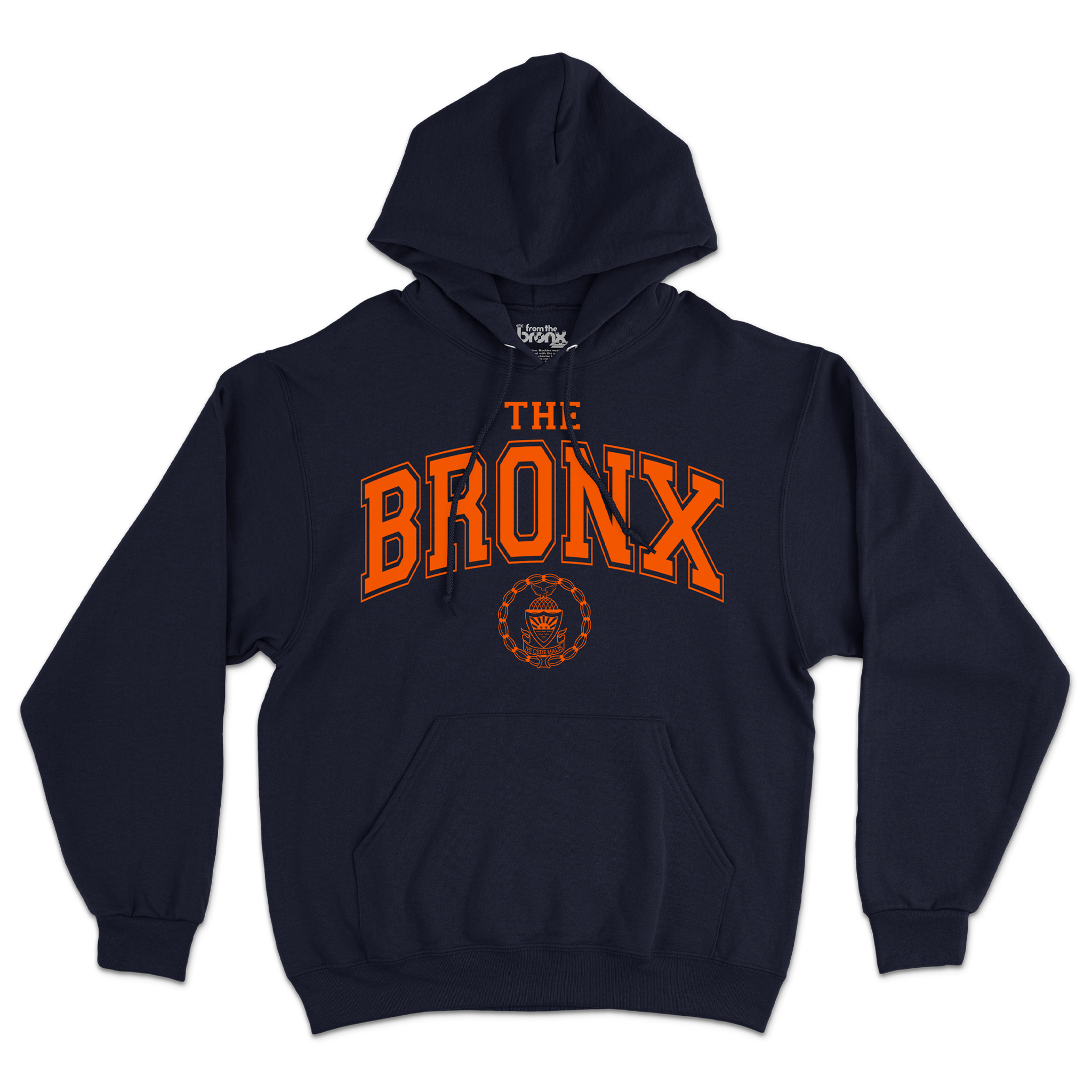 Bronx Collegiate Hoodie Navy with Orange Design Front