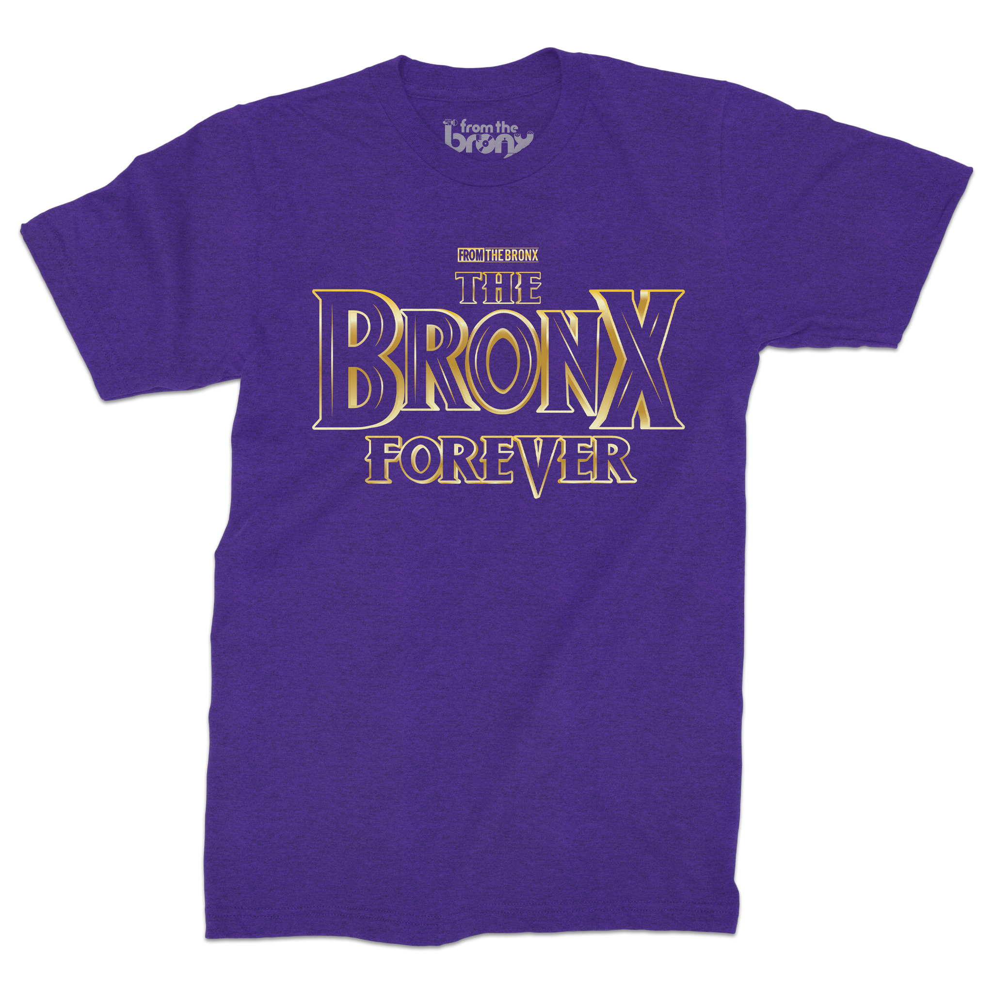Front of Bronx Forever Gold T-Shirt in Purple